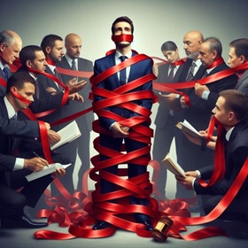 Accountant tied up in red tape. He needs affordable errors and omissions coverage.